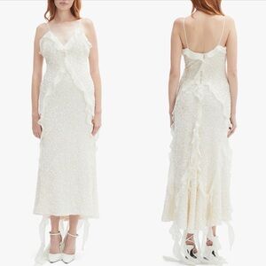 Bardot Marcella Ruffle Sequin Dress in White Ivory - New With Tags